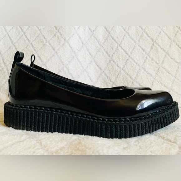 tuk black patent leather shoe vegan hologram pointed ballet creeper EUC black - Picture 2 of 8